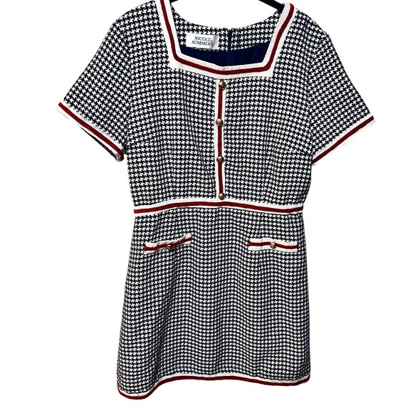 VINTAGE NICOLE SUMMERS Houndstooth Mini Dress Y2K Clueless Cher Holiday Party S - Picture 3 of 13